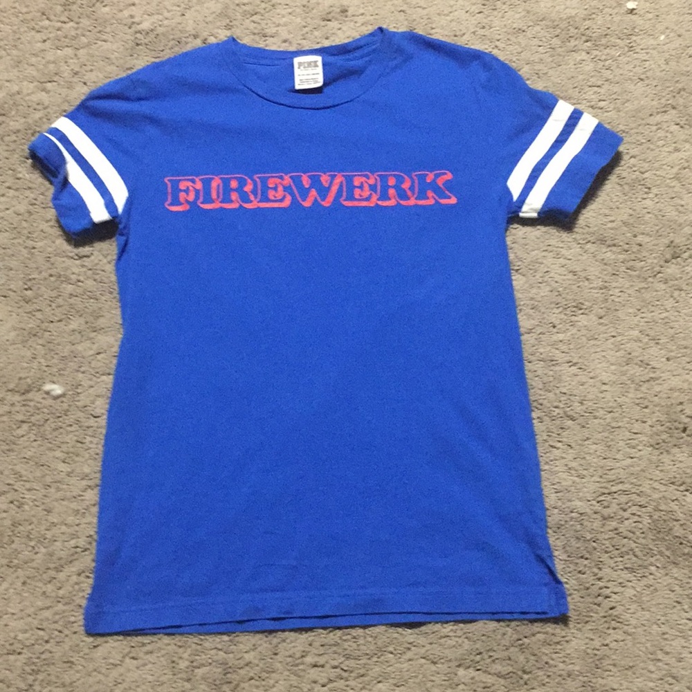 PINK by VS. Blue shirt that says firewerk